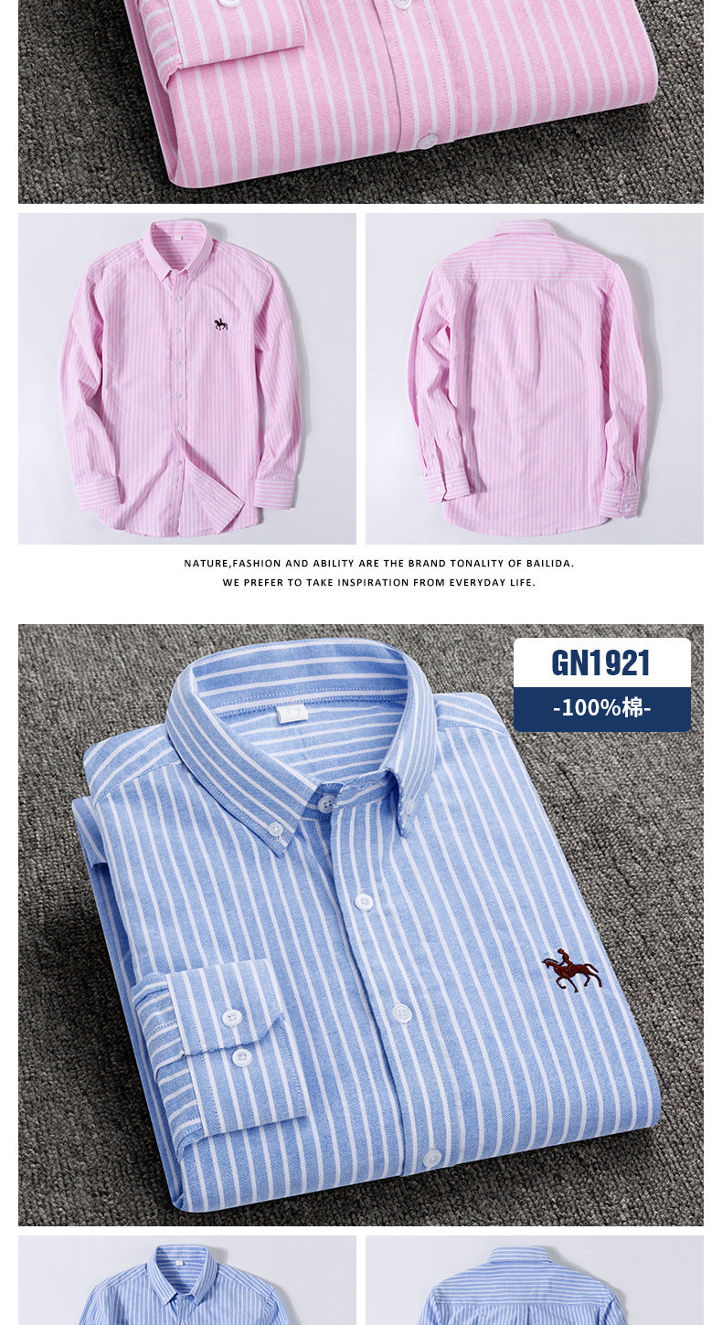 100% Cotton Oxford Shirt For Men's Long Sleeve Solid Casual Business Regular-Fit Formal Dress Shirts Social Blouse Male Clothes