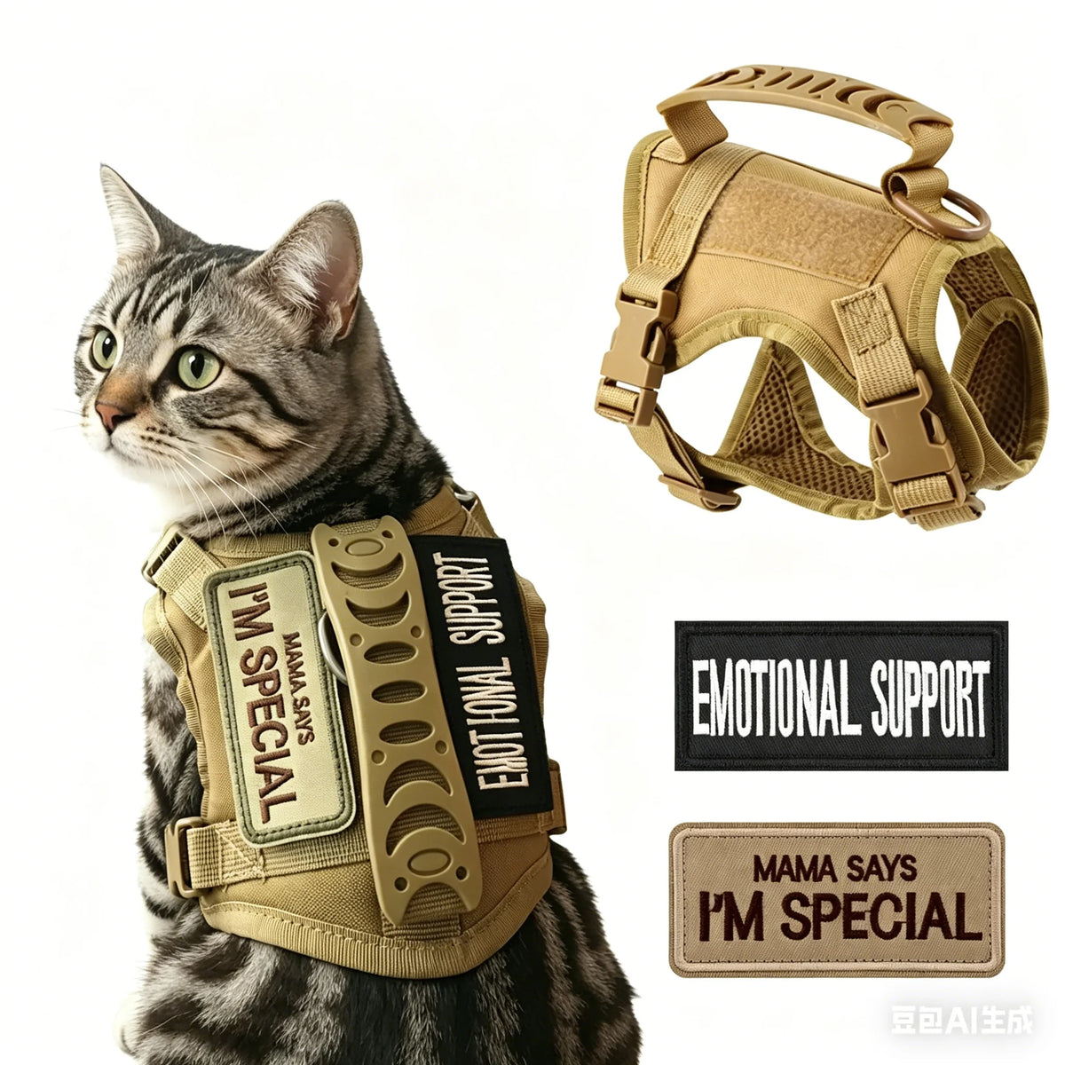Pet Cat Clothes Cat Accessories Safe Tactical Harness Vests Traction Leash With Two Stickers For Cats Puppies and Small Dogs