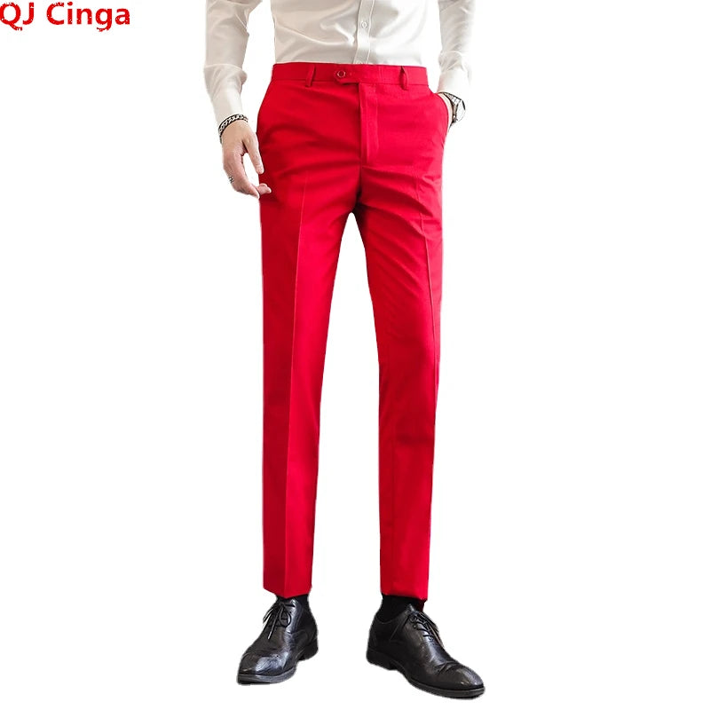 Men Royal Blue Suit Pants, Business Office Trousers,White Black Red Pantalones Hombre, Wedding Party Dress Pants Big Size Slacks