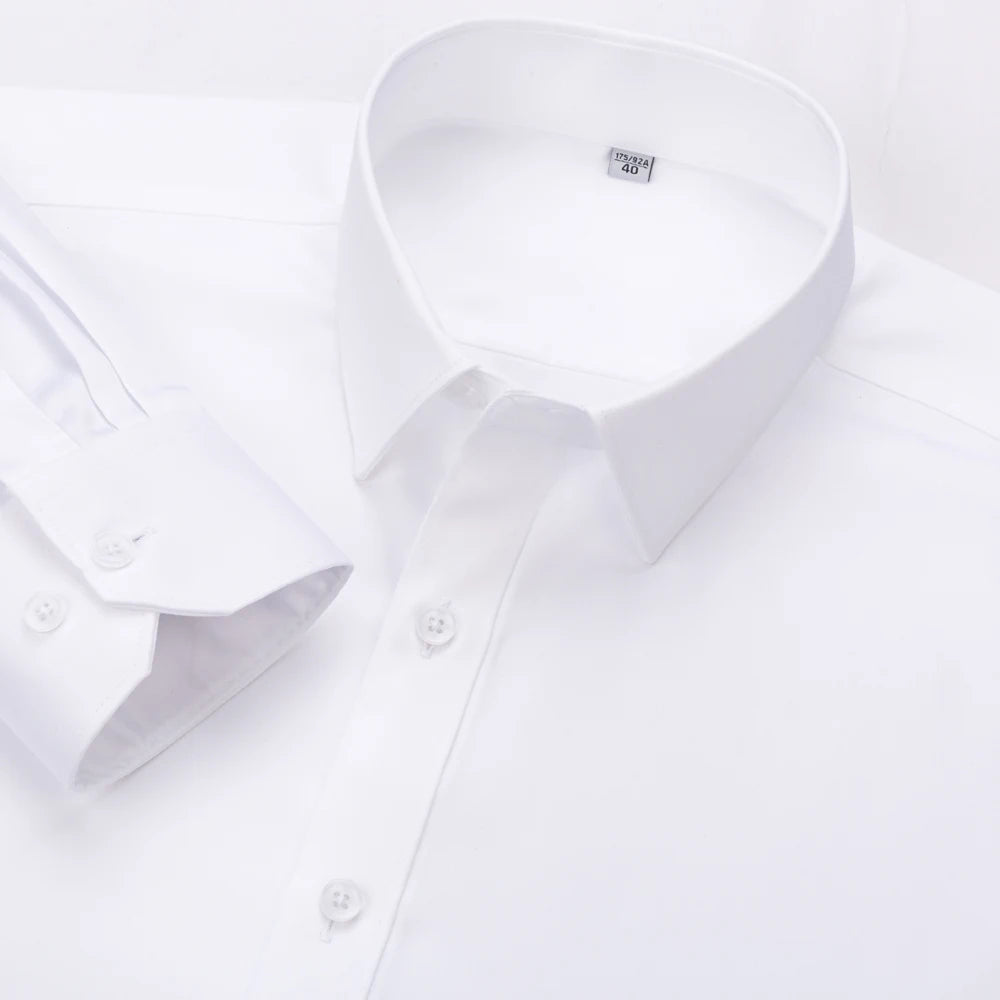 Men's Non Iron Standard-fit Solid Basic Dress Shirt Formal Business Premium 100% Cotton Male Long Sleeve Work Office Shirts