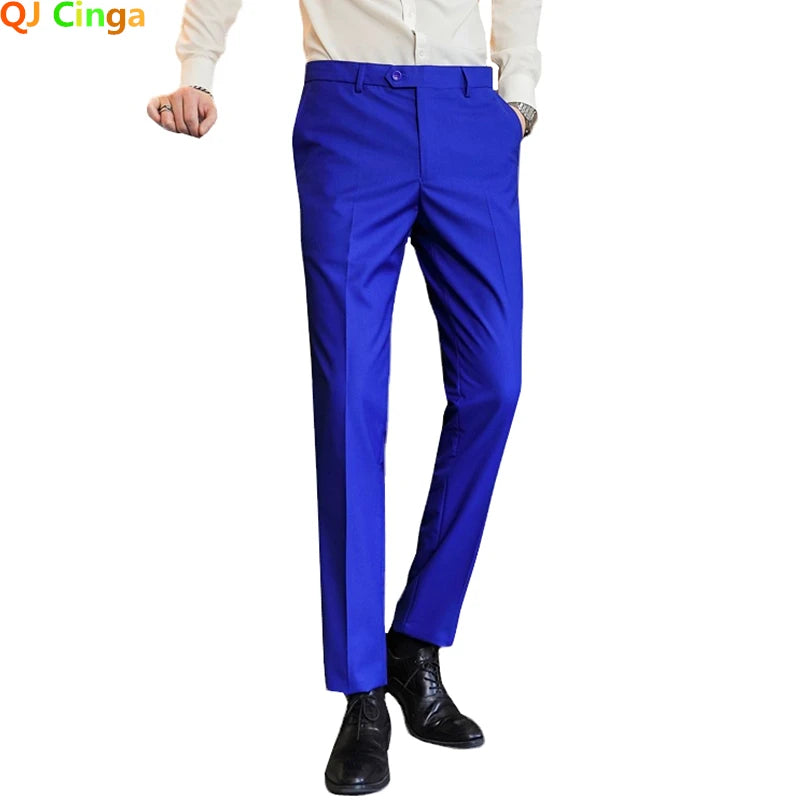Men Royal Blue Suit Pants, Business Office Trousers,White Black Red Pantalones Hombre, Wedding Party Dress Pants Big Size Slacks
