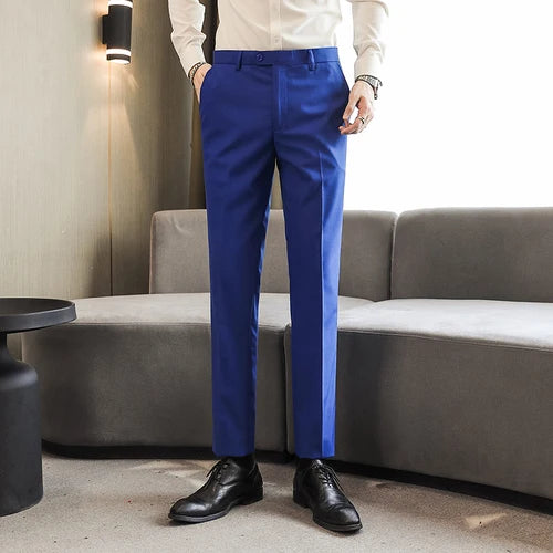 Men Royal Blue Suit Pants, Business Office Trousers,White Black Red Pantalones Hombre, Wedding Party Dress Pants Big Size Slacks