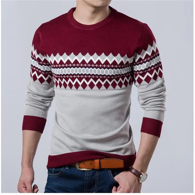 Autumn Winter O-Neck Knit Pullovers Men Fashion Casual Knitted Sweater Slim Fit Knitting Mens Striped Pullover Sweaters Knitwear