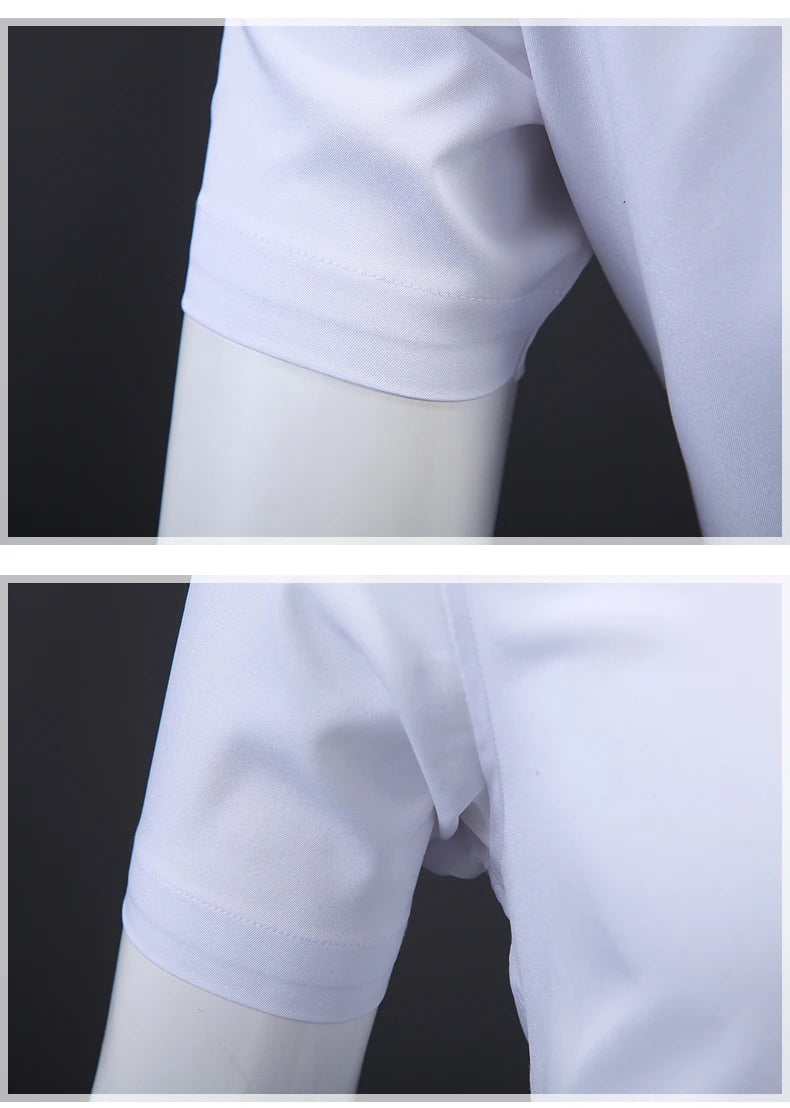 Anti-Wrinkle No-Ironing Elasticity Slim Fit Men Dress Casual Short Sleeve Shirt White Black Blue Red Male Social Formal Shirts