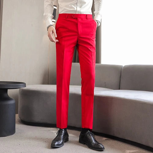 Men Royal Blue Suit Pants, Business Office Trousers,White Black Red Pantalones Hombre, Wedding Party Dress Pants Big Size Slacks