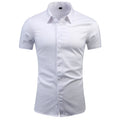 Anti-Wrinkle No-Ironing Elasticity Slim Fit Men Dress Casual Short Sleeve Shirt White Black Blue Red Male Social Formal Shirts