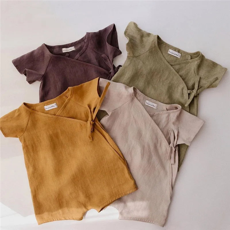 Linen Cotton Baby Boys Rompers Summer Infant Baby Bodysuit Casual Newborn Girls Jumpsuit Toddler Boys Bodysuit Overalls 0-24m