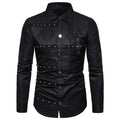 European Version New Mens Gothic Style Rivet Long Sleeve Shirt Dress Casual Hip Hop Male Personality Shirts Fit Slim Clothes