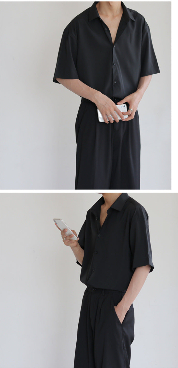 Summer Short Sleeve Shirts for Men Thin Luxury Business Casual Loose All-match Dark Green Harajuku Half-sleeved Men Dress Shirt