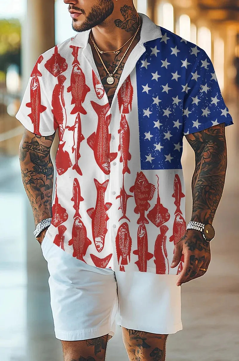 Fashion Men's Graphics Shirts Short Sleeved Button Down Lapel Shirt For Summer Oversized Tops Vacation Casual Hawaiian Shirts