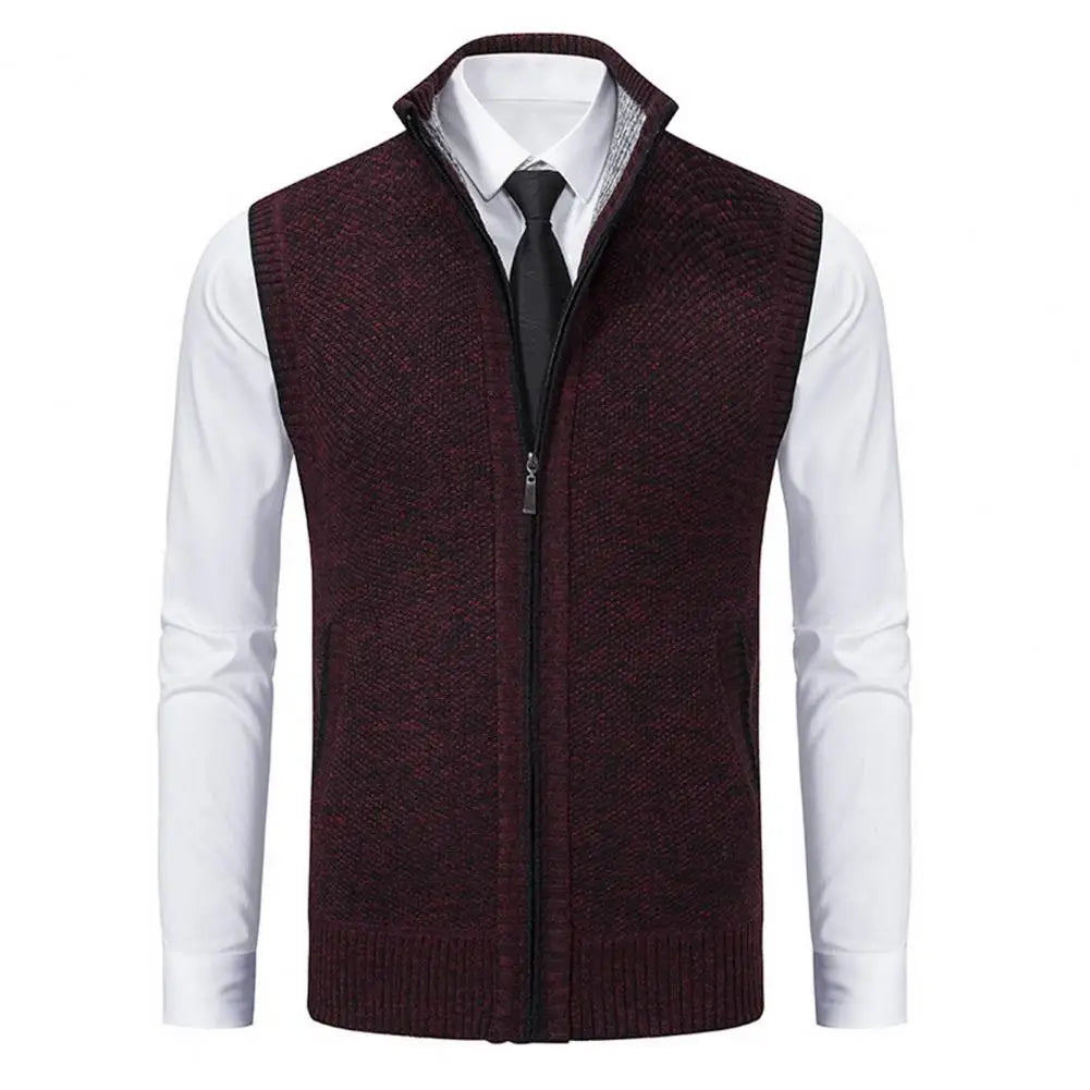 Stylish Zipper Design Sweater Vest Men Sweater Vest Stylish Men's Knitted Zipper Sweater Vest Stand Collar Sleeveless for Work