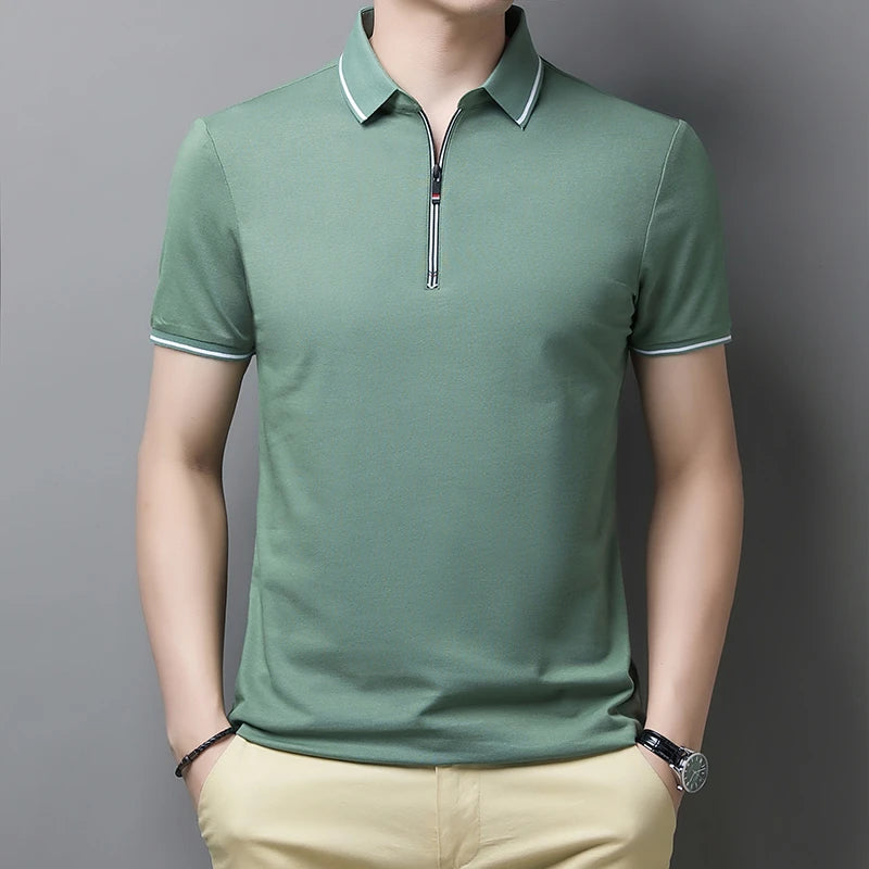 New Men's Casual and Fashionable Solid Color Short Sleeved Polo Shirt