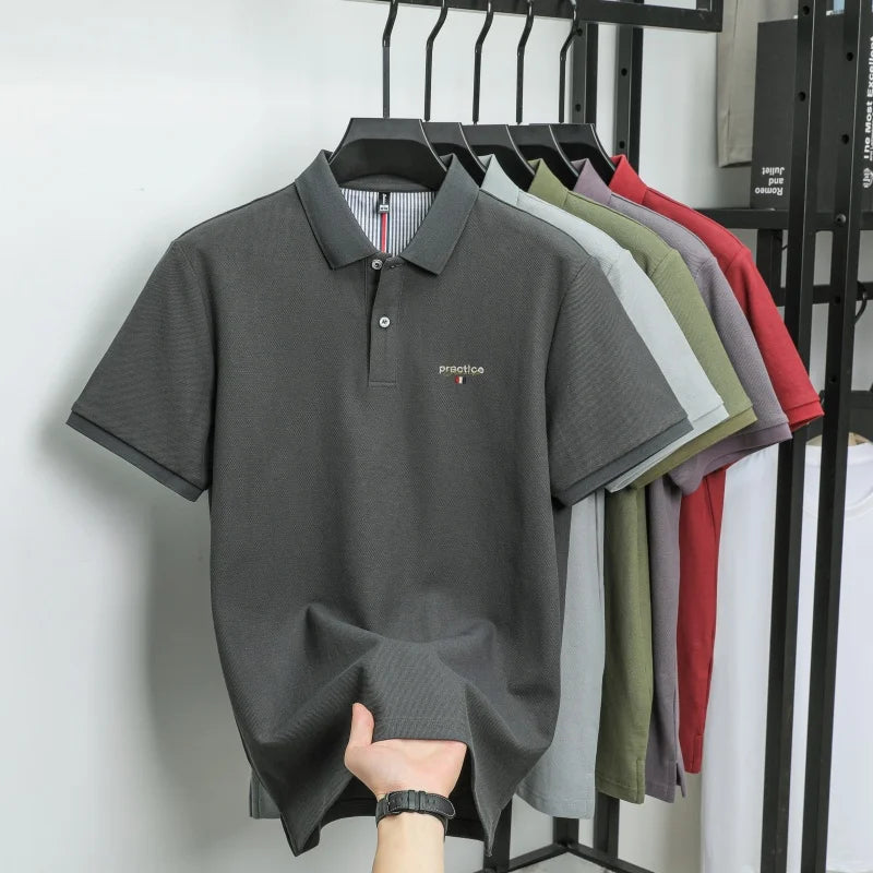 100% Pure Cotton Men's Classic Embroidered Polo Shirt Luxury Breathable Anti-wrinkle Cozy Short Sleeve Business Casual Golf Tee