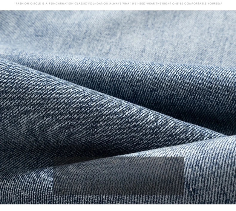 Autumn Casual Men's Straight Jeans Fashion Loose Vintage Elastic Waist Trousers Light Blue Personality Wide Pants Denim Male