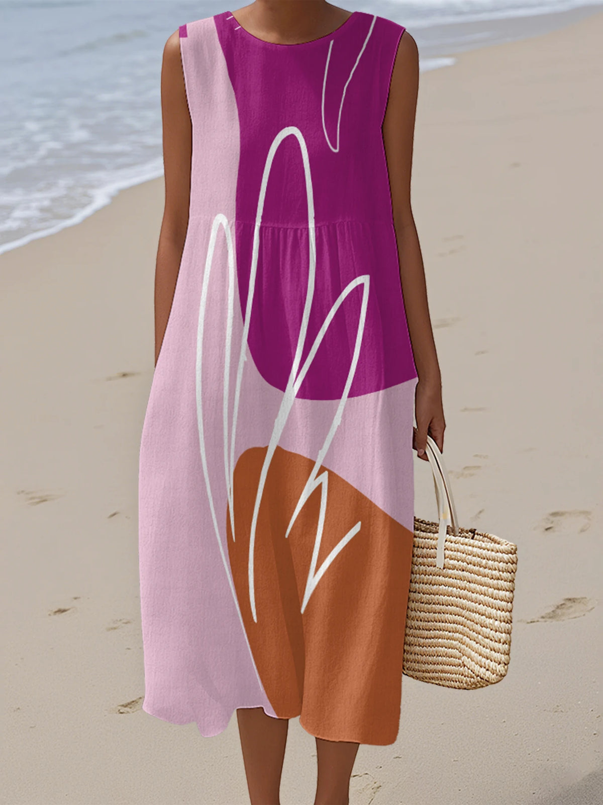 2025 Female's Sleeveless Dress Summer Casual Flowy Dress Sundress Fashion Unique Streetwear Midi Dress