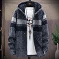 Customizable Striped Mens Sweater Coat Thick Fleece Warm Zipper Wool Hooded Cardigan Jumpers Men Long Sleeve Knitted Sweaters