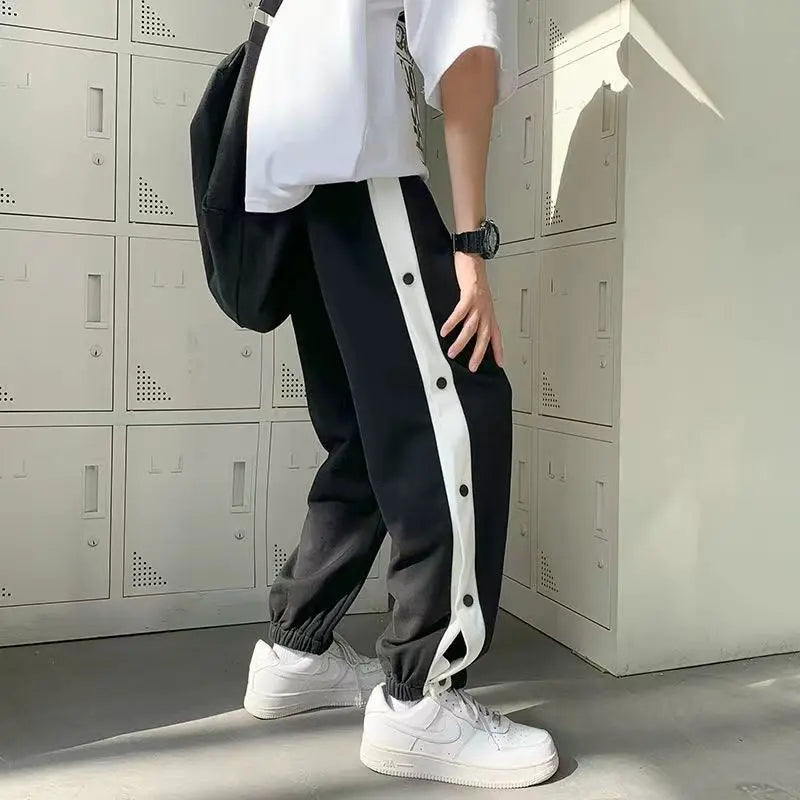 Men's Buttons Pants Running Sports Trousers Male Casual Jogger Basketball Football Sweatpants Outdoor Loose Hiphop Streetwears