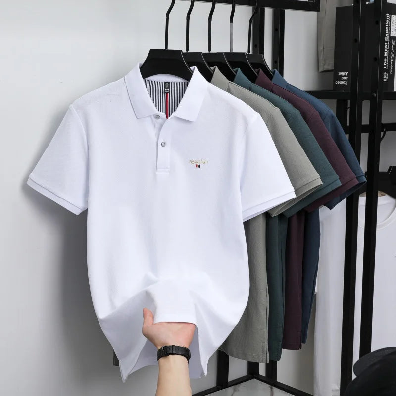 100% Pure Cotton Men's Classic Embroidered Polo Shirt Luxury Breathable Anti-wrinkle Cozy Short Sleeve Business Casual Golf Tee