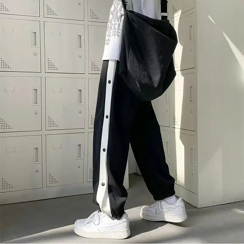 Men's Buttons Pants Running Sports Trousers Male Casual Jogger Basketball Football Sweatpants Outdoor Loose Hiphop Streetwears