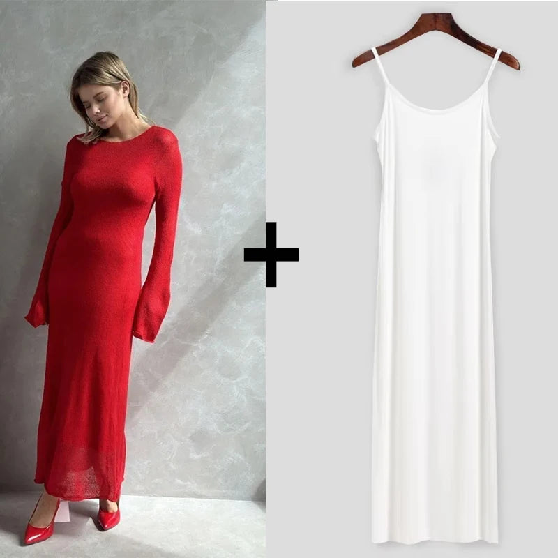 Sweet Pink Mohair Knitted Dress+Vests Dress Women New O-neck Casual Long Sleeve Dresses Suspenders Chic Vintage Two-piece Suit