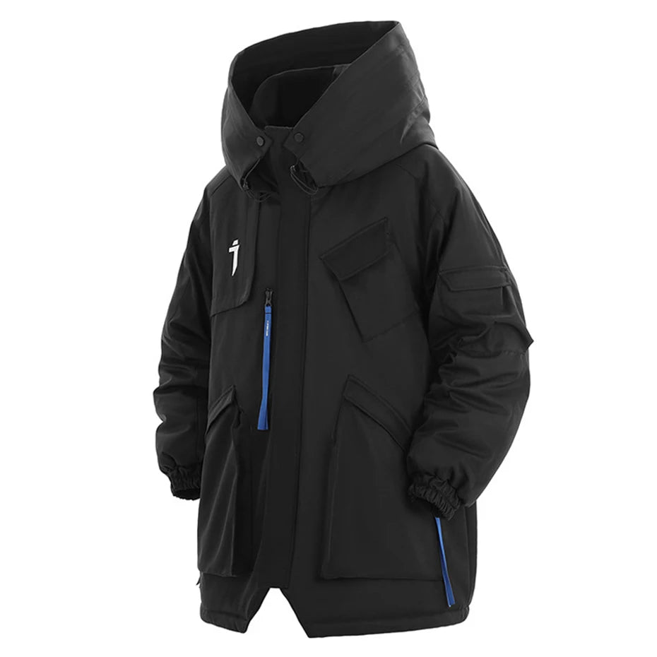Mulit Pocket Winter Jackets Techwear Tactical Coats Men Fashion Streetwear Oversized Parkas Warm Hooded Jacket Windbreaker