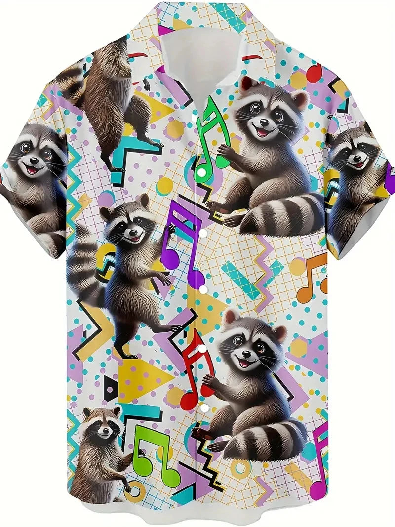 Men's Fashion 3D Printed 2025 Casual Hawaiian Shirts Funny Monkey Giraffe Cat Graphic Blouses Short Sleeve Button Shirt Tops