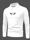 Men's Autumn and Winter Season T-Shirt with Angel Wings, Letter Print on the Neckline, Casual and Comfortable Long-Sleeve Crew N