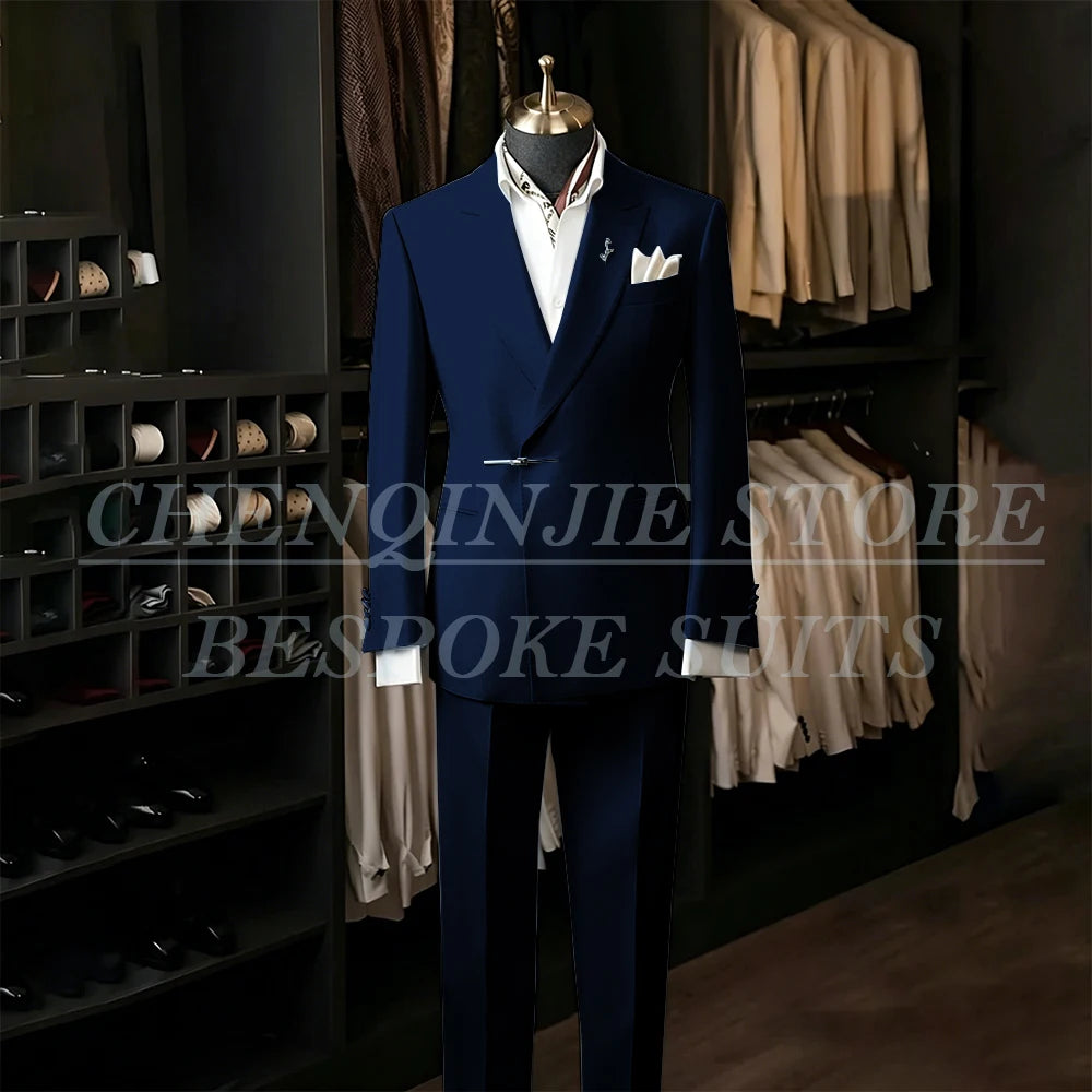 Bespoke White Men's Suits Male Clothing Fashion Wedding Regular Fit 2 Piece Jacket Pants Blazer High Quality Clothing Costume