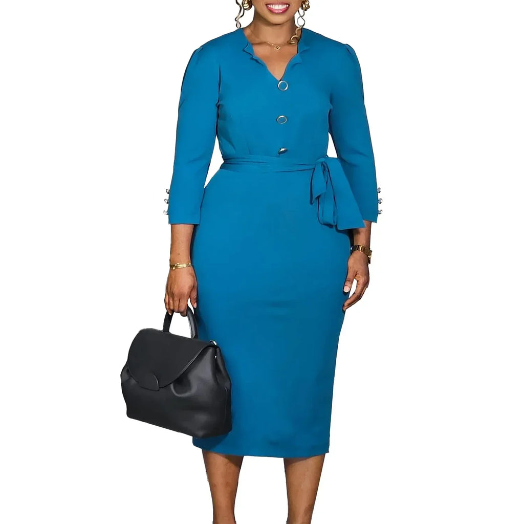Elegant Bodycon Dresses for Women Skew Collar Short Sleeve Sheath Package Hips Mid Calf Professional Female Business Work Dress