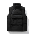 Round Neck Vest Men's Autumn Winter Padded Thickened Thermal Vest Wearing Japanese Fashion Side Zipper Sleeveless Coat Pullover