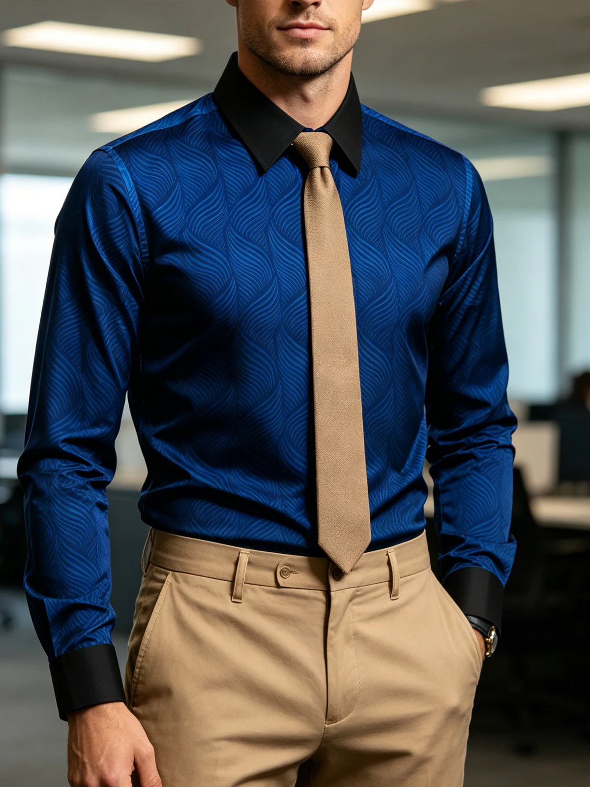 FGKKS Men Shirt Brand New Elegant Fashion European Long Sleeve Smart Casual Elastic Wrinkle-free Male Business Dress Shirts