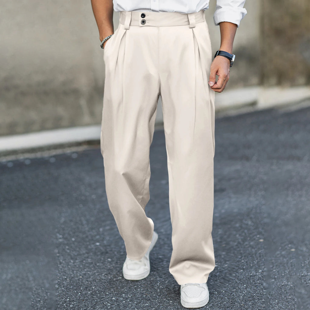Men’s Wide Leg Dress Pants High Waist Pleated Front Long Pants Casual Business Pants