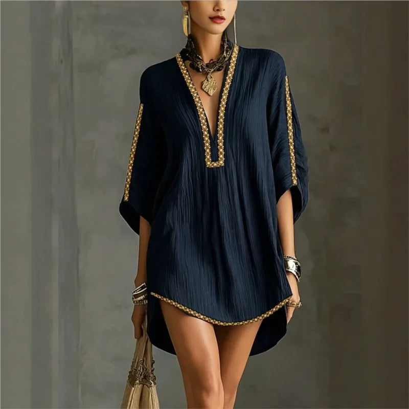 Fashion Summer Dresses For Women Batwing Sleeve Loose Party Short Dress Women Sexy Deep V Neck Bohemian Dress