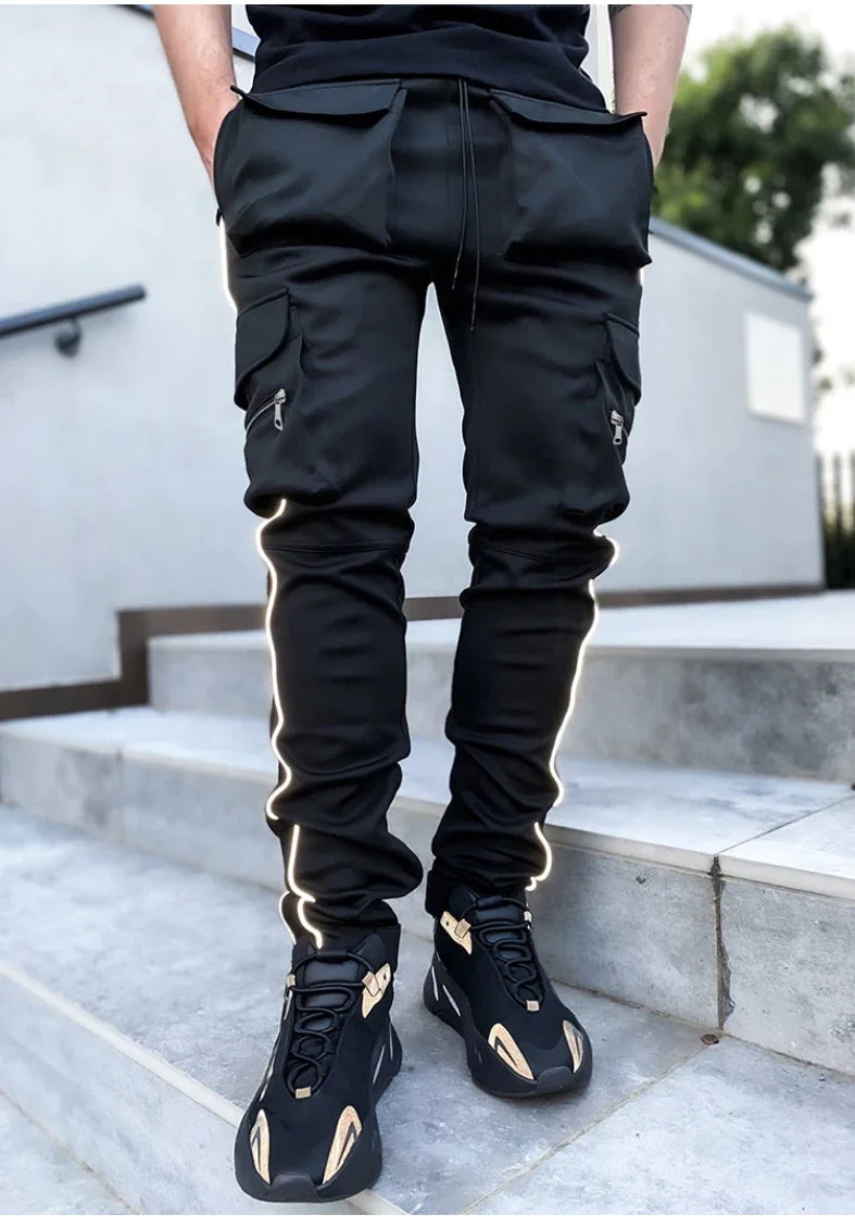 Summer Men's Jogging Sports Pants Multi-Pocket Sweatpants Running Trousers Men's Casual Joggers Cargo Reflective Hip Pop Pants