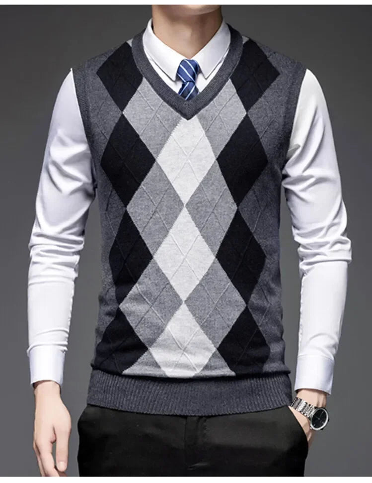 New Men's Business Casual Pullover Wear Warm Sleeveless Wool Knitted Sweater Vest Tops