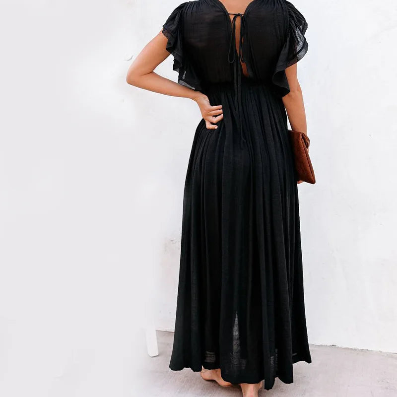 Comfortable Linen Cotton Dress For Pregnant Women Waist Drawstring  Beach Skirt Bohemian Photo Shooting Pregnancy Dress