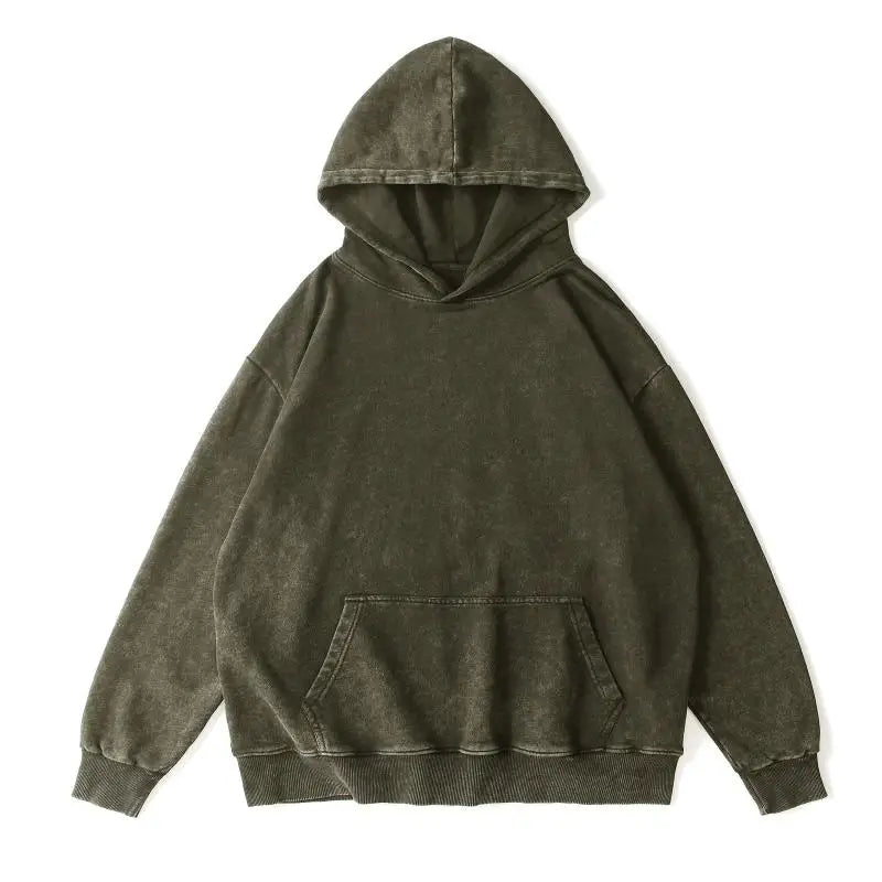 DIY Custom LOGO Cotton Washed Hoodie Zipper Sweatshirt Pants Tracksuit Men Women Retro Loose Distressed HipHop Oversized Big