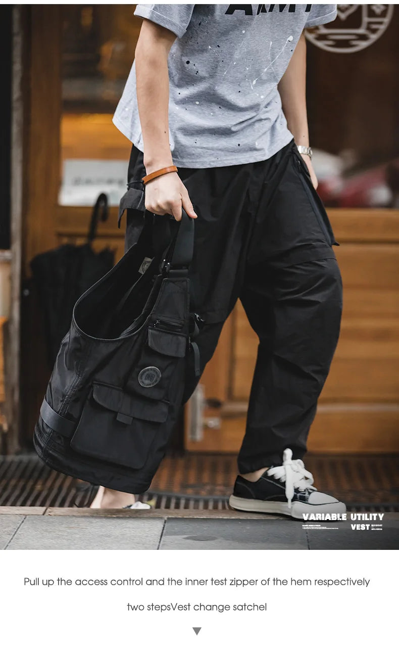 Maden Men Multi-pocket Tactical Vest Jacket & Bag Japan Retro Multi-function Photography Waistcoat Wide Shoulder Strap Solid Bag