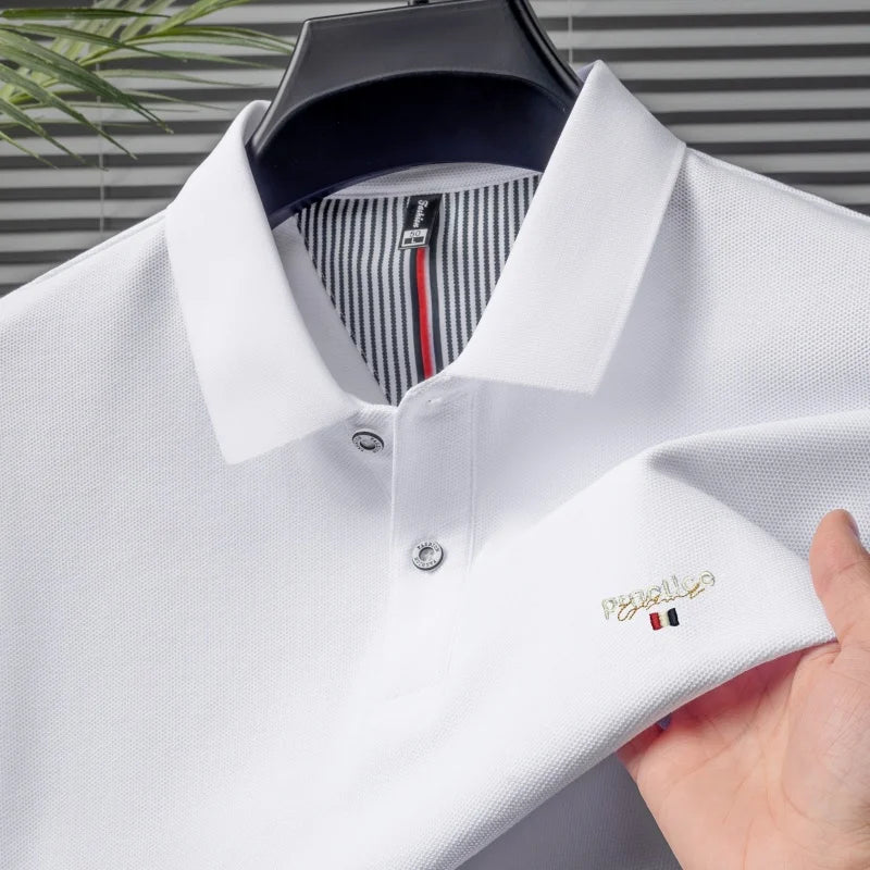 100% Pure Cotton Men's Classic Embroidered Polo Shirt Luxury Breathable Anti-wrinkle Cozy Short Sleeve Business Casual Golf Tee