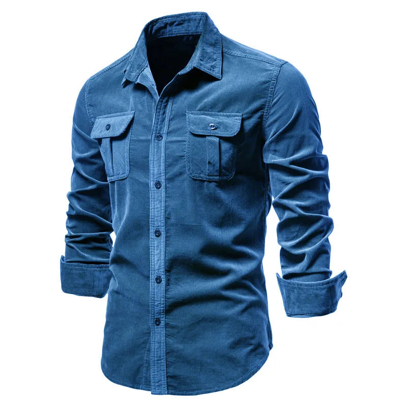 Quality New Single Breasted 100% Cotton Men's Shirt Business Casual Fashion Solid Corduroy Men Shirts Autumn Slim Dress Shirts