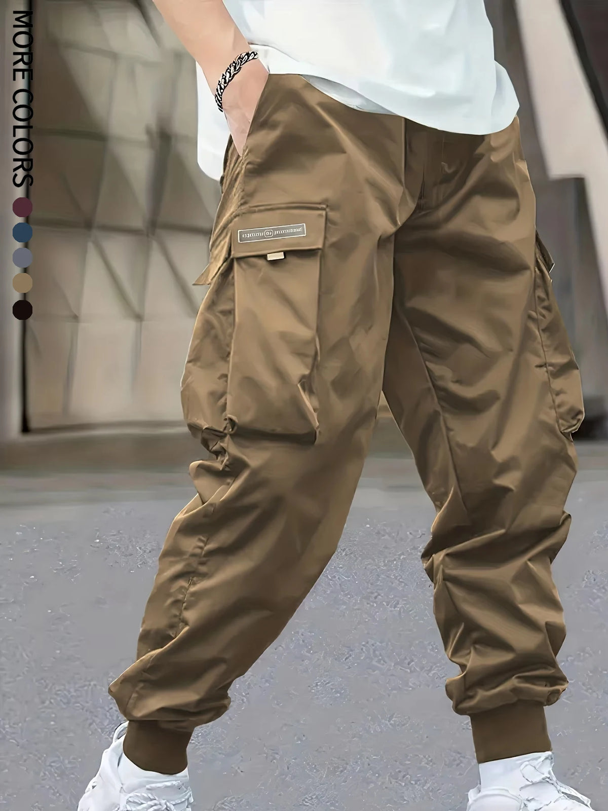Men's Cargo Pants, Casual, Sporty, Outdoor, Large Pockets, Lightweight, Legging, Cropped Slacks 06B
