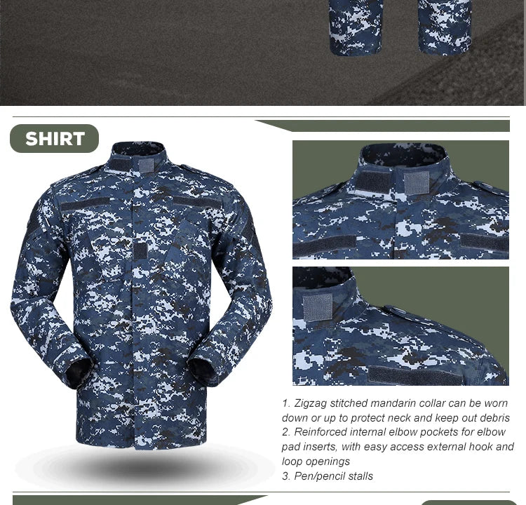 Military Uniform Navy Blue Camouflage Suits Outdoor Tactical Uniform Airsoft Clothing Military Tactical Gear Man Army Uniform