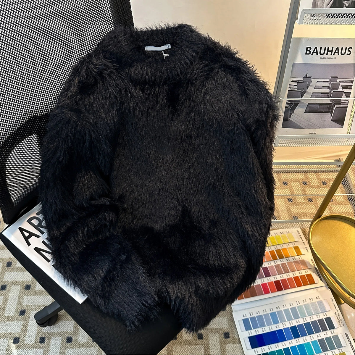 Heavyweight  Fur Knit Sweater Unisex Loose Thickened  Color Warmth Autumn Winter Men's Women's Casual Fashion