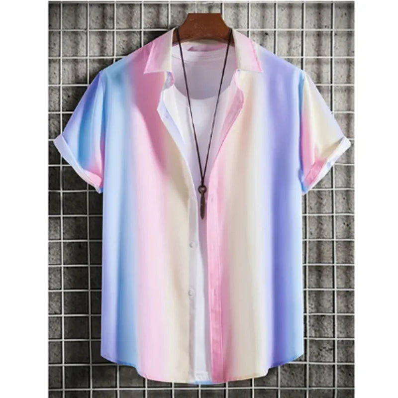 2026 Men's Summer Colorblock Shirts Short Sleeve Shirt Fashion Casual Lapel Cardigan Loose Comfortable Tops for Men Beach Shirts