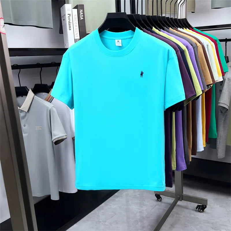 100% pure cotton short sleeve round neck men's T-shirt hot selling luxury brand summer exquisite pony embroidery breathable top