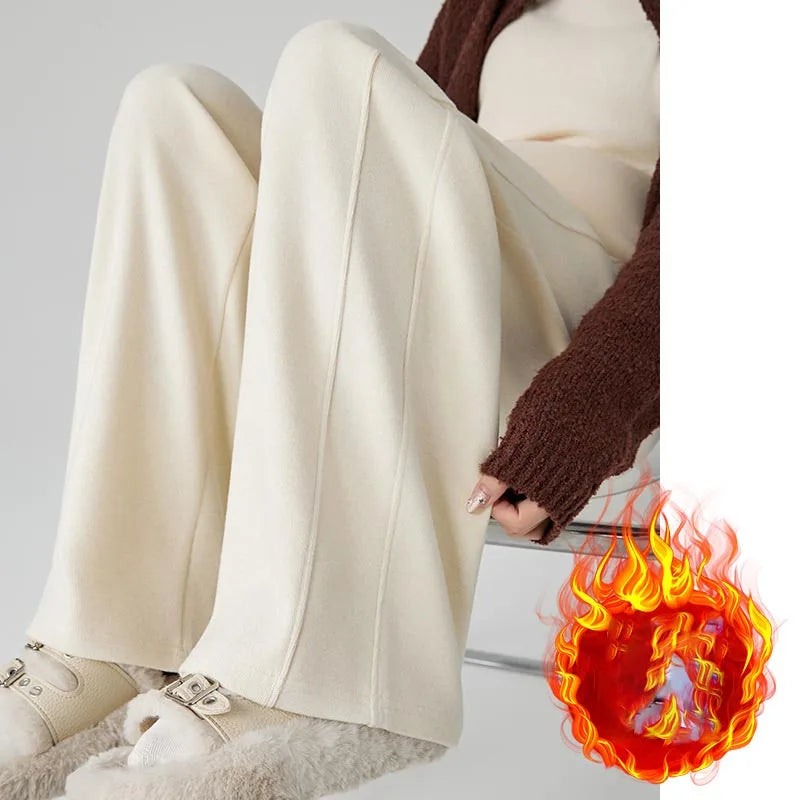Maternity Pants Fleece-Lined Wide-Leg Sweatpants Autumn/Winter Casual Straight-Leg Pants Underwear Base Trousers For Pregnant