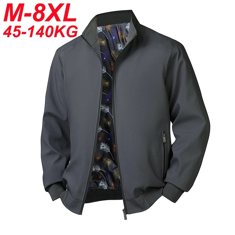 Plus Size 6xl 7xl 8xl Jacket Men Casual Autumn Spring Stand Collar Windbreaker Sport Coat Man Big Size Clothing 140kg Can Wear