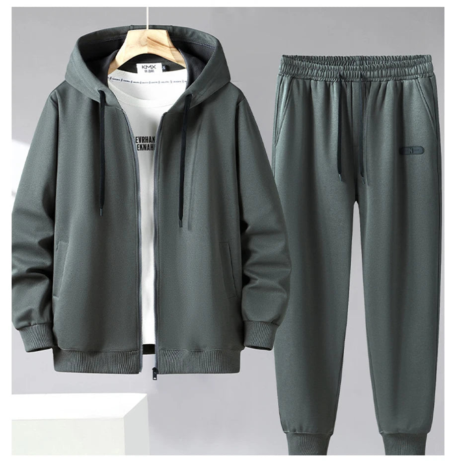 Solid Color Tracksuit Men 11XL Plus Size Suits Zippered Hoodie Sweatpants Sets Spring Autumn Jogger Pants Male Big Size 10XL