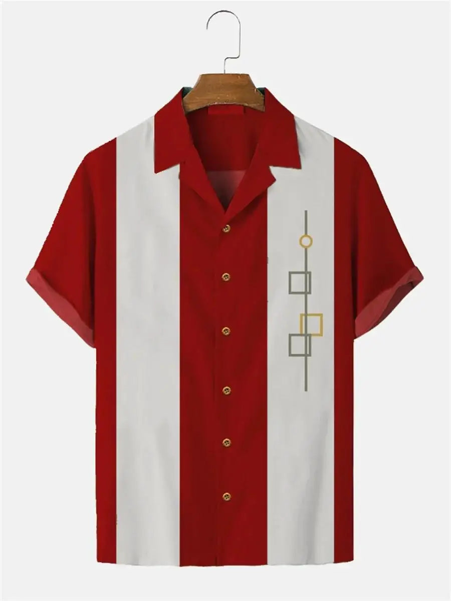 Stripes Simple Casual Dress Shirts European Size Men's Hawaiian Fashion Short Sleeve Loose Breathable Top Button Summer