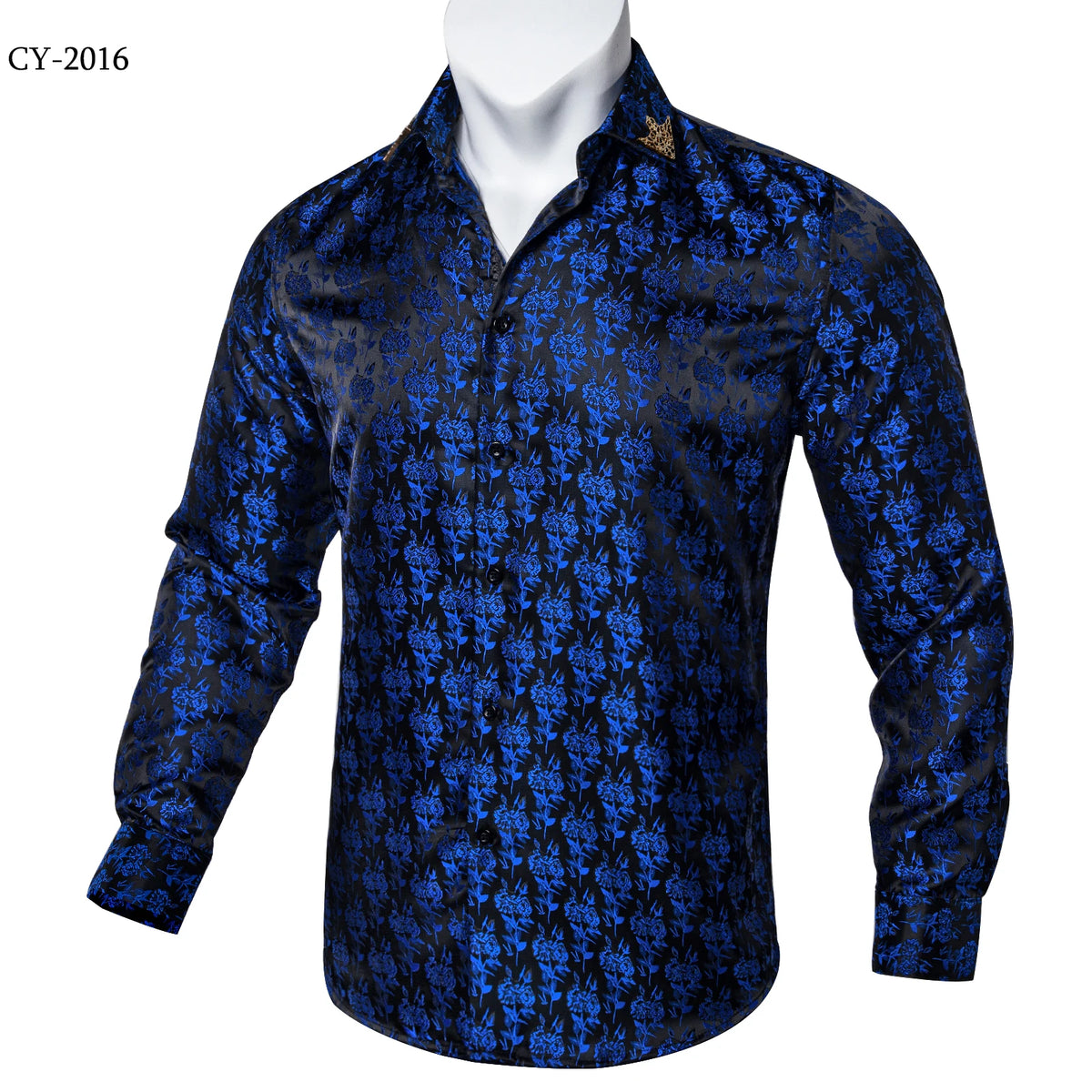 Brand New Men's Royal Blue Business Shirts Luxury Fashion Paisley Long Sleeve Turn-Down Collar Social Shirt Male Casual Blouse